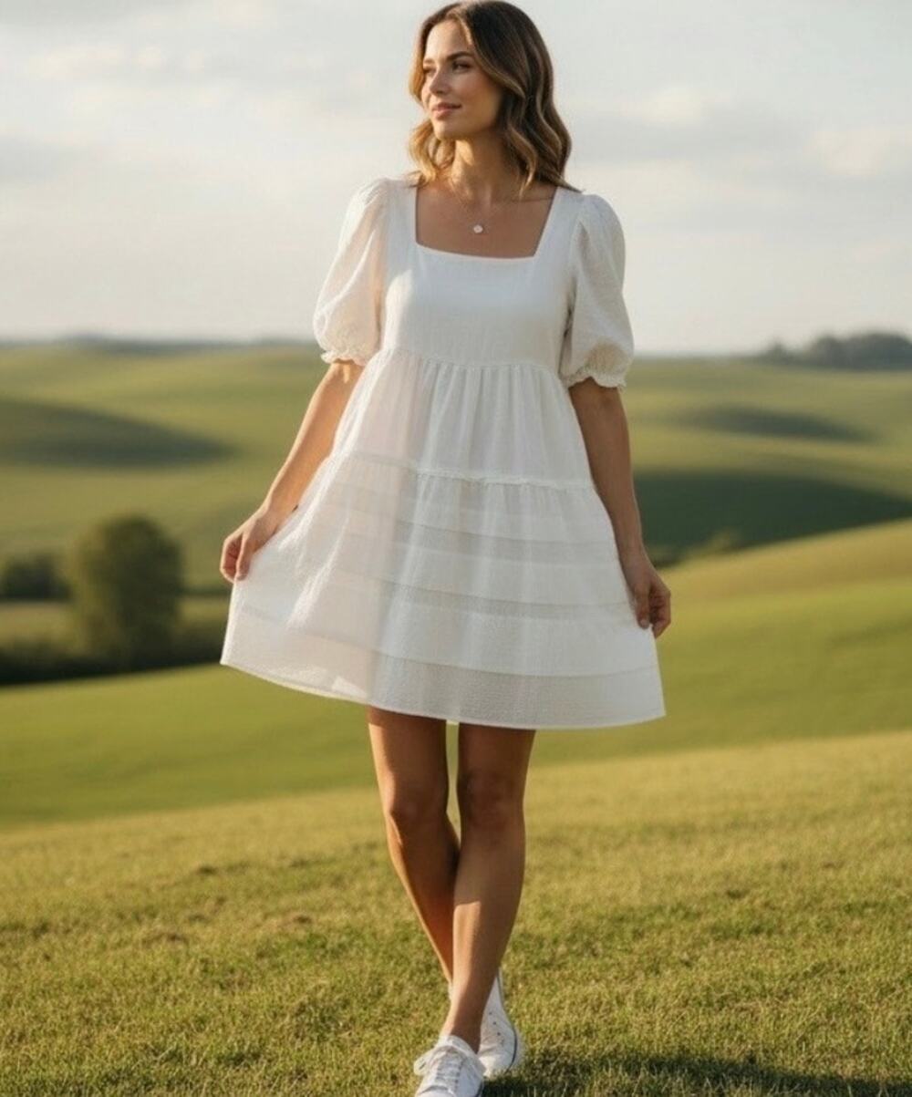 Anthropologie Smocked Tiered Gauze Mini Dress XXS EUC White Cottagecore